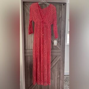 NWT Swim Beach Dress Coral Medium Vacation Pool Hawaii Long